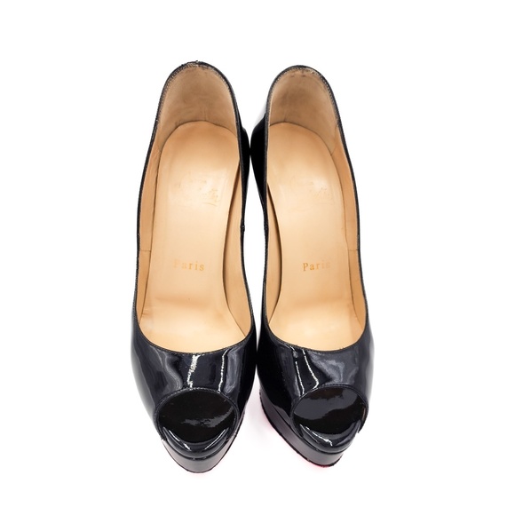 Christian Louboutin Fetish Peep 150 Black Patent Leather Platform Heels EU 37 - Picture 2 of 9